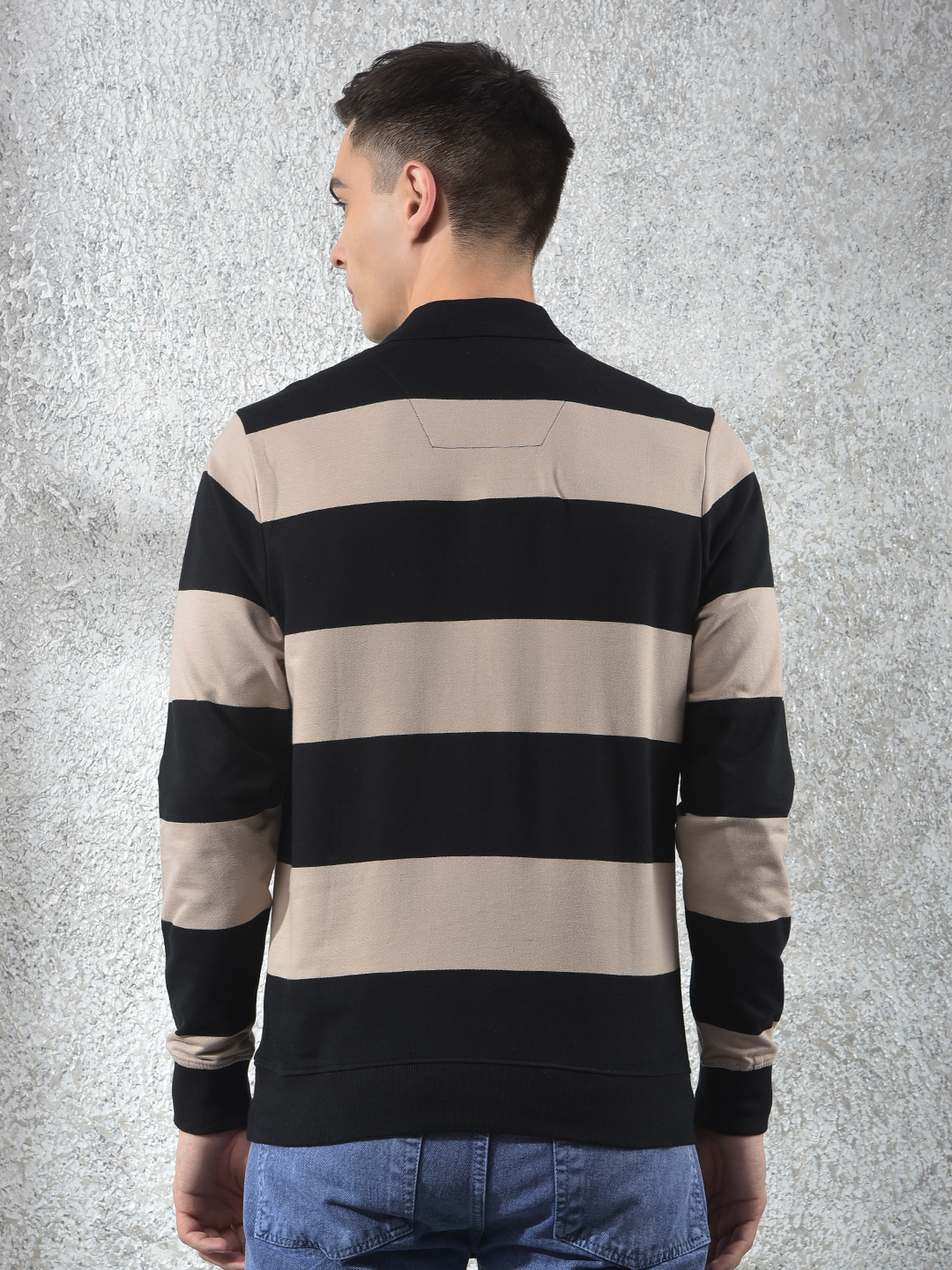 Numero Uno Men Solid Black Polo Neck Sweatshirt
